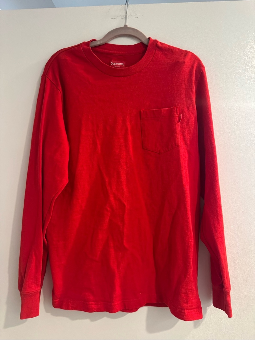Supreme Red Long Sleeve Pocket Tee - Men's